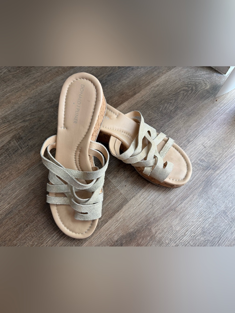 Donald J. Pliner Neutral Beige Woven Wedge Slide Sandals